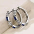 14K White Gold Plated Unique Blue Baguette Cubic Zirconia Men Women Hoop Earring